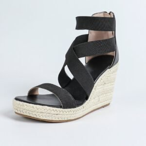 Women's espadrille back zipper elastic strap wedge heel sandals