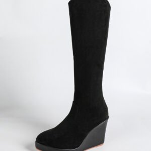 Women's wedge-heeled side zipper knee-high boots