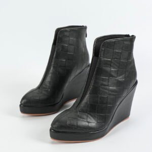 Women's plaid pattern wedge heel ankle boots with back zipper