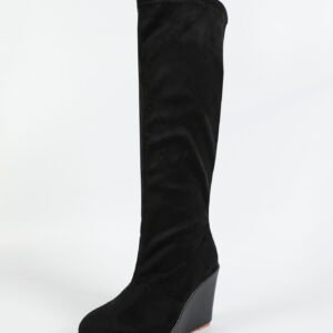 Women's wedge-heeled slip-on knee-high boots