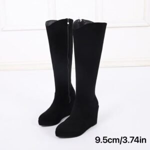 Women's wedge-heeled side zipper knee-high boots