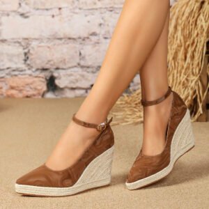 Women's espadrille buckle strap wedge heel pumps