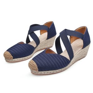 Women's espadrille elastic strap wedge heel sandals
