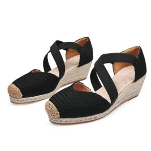 Women's espadrille elastic strap wedge heel sandals