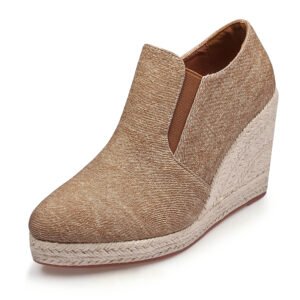Women's espadrille slip on elastic strap wedge heel pumps